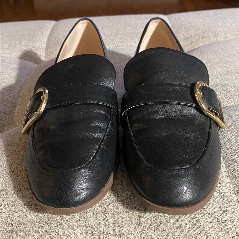 Essex Lane Gemma Black Leather Loafers – Gold Buckle – Sz 9 - Picture 2 of 10